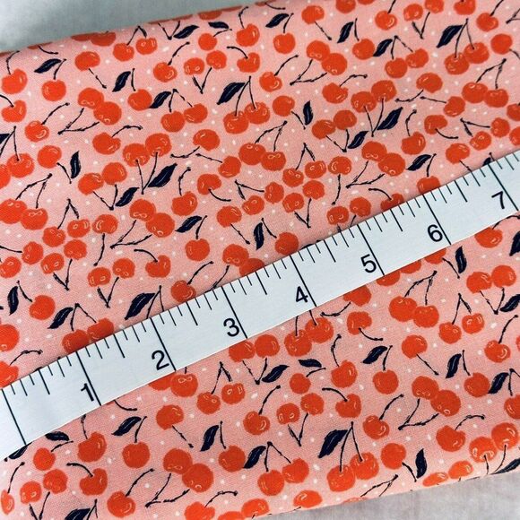 Cherry Fabric Pink Quilt Sewing Fabric Summertime Cherry Cotton Fabric 1yd - Picture 2 of 3